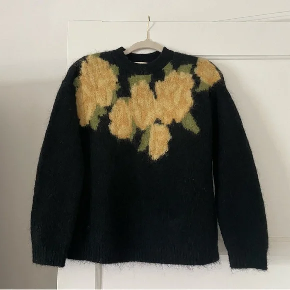 Sezane Joko Jumper- kid mohair Yellow marigold floral flowers sweater pullover - Picture 5 of 8